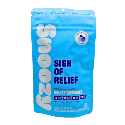 Snoozy Sigh of Relief Gummies, 5mg THC, CBD CBG CBC, 20-Count