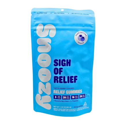 Snoozy Sigh of Relief Gummies, 5mg THC, CBD CBG CBC, 20-Count