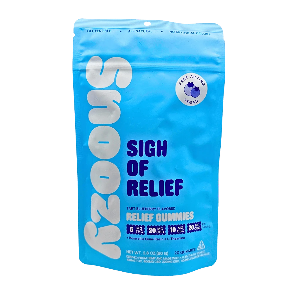 Snoozy Sigh of Relief Gummies, 5mg THC, CBD CBG CBC, 20-Count Snoozy Sigh of Relief Gummies, 5mg THC, CBD CBG CBC, 20-Count