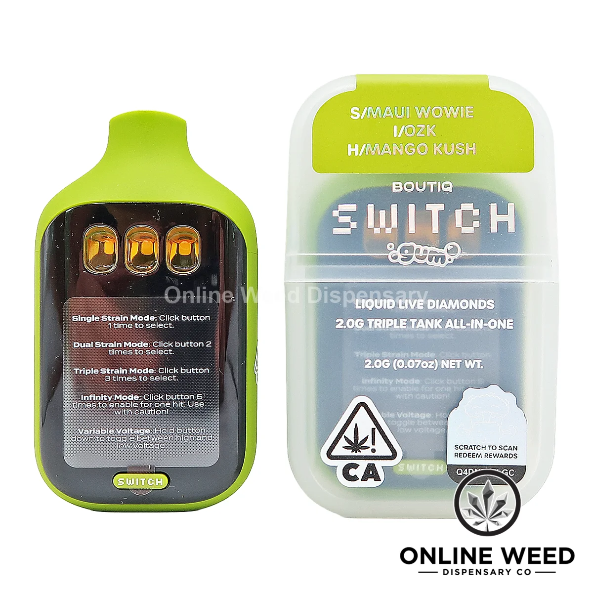 Boutiq Switch V5 2g Disposable Vape - Maui Wowie + OZK + Mango Kush Boutiq Switch V5 2g Disposable Vape - Maui Wowie + OZK + Mango Kush